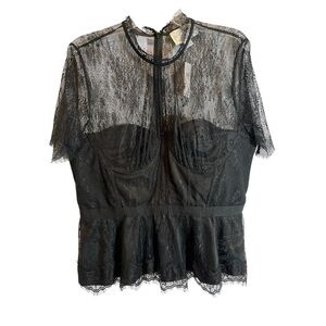 NWT Mare mare x ANTHROPOLOGIE black lace short sleeve peplum top Size XL